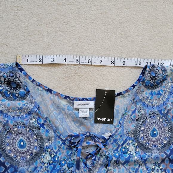 NWT Avenue Vienna Kaftan Kimono Size 22/24 Pullover Jeweled Tie Front Blue - Picture 7 of 12